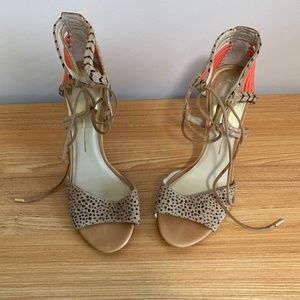 Dolce Vita Hexen Lace-Up Dress Sandals Leopard Print Coral Stilettos  Size 10
